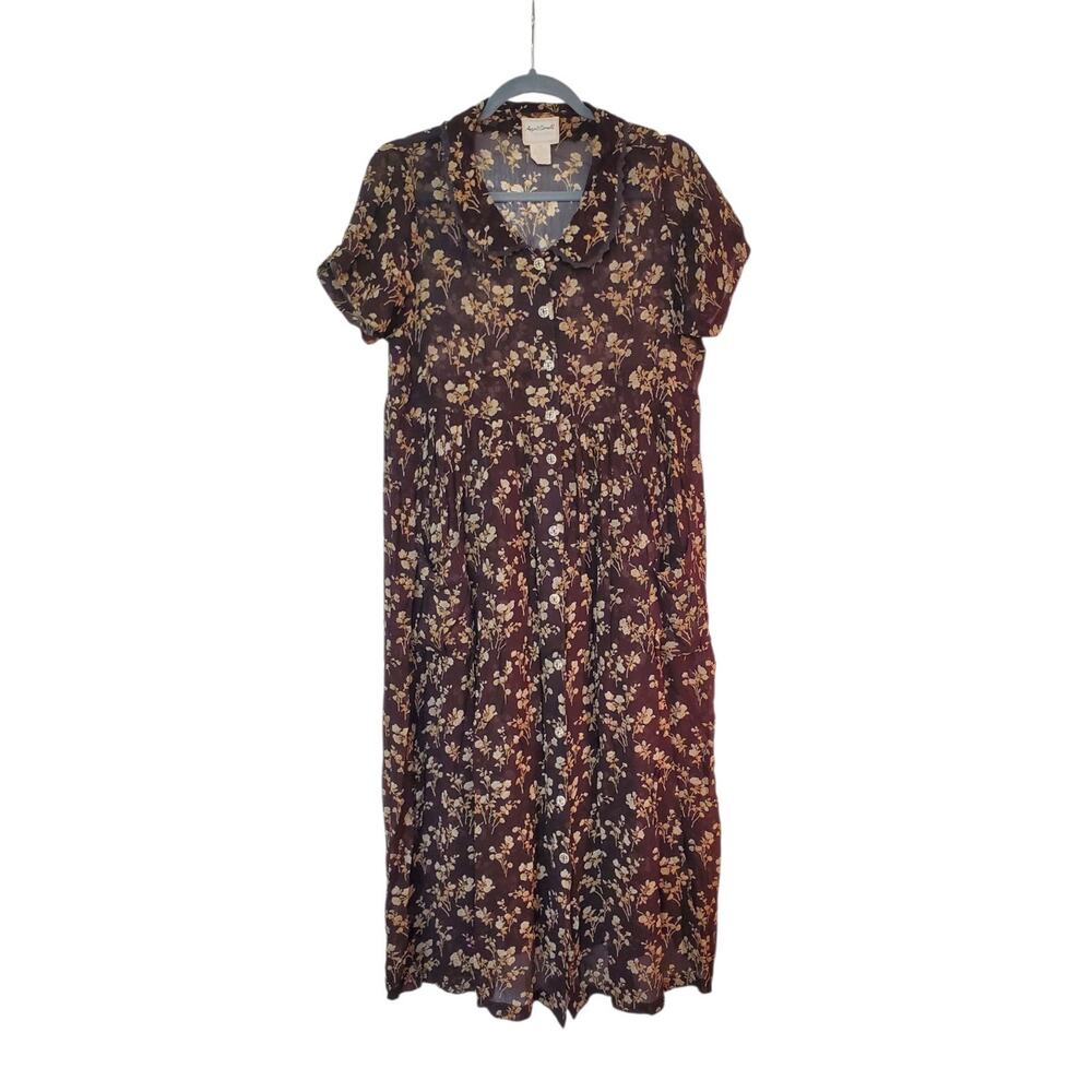 April Cornell Trading Vintage Brown Cottagecore Lace Neutral Midi Dress Size XS